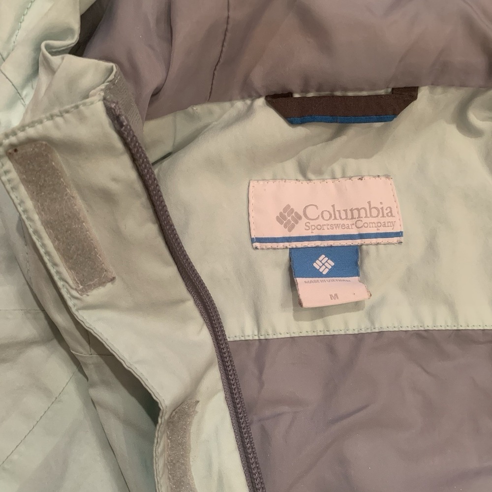 Columbia Windbreaker Jacket Women's Medium Mint Green Lightweight Hood Full Zip - Picture 4 of 16